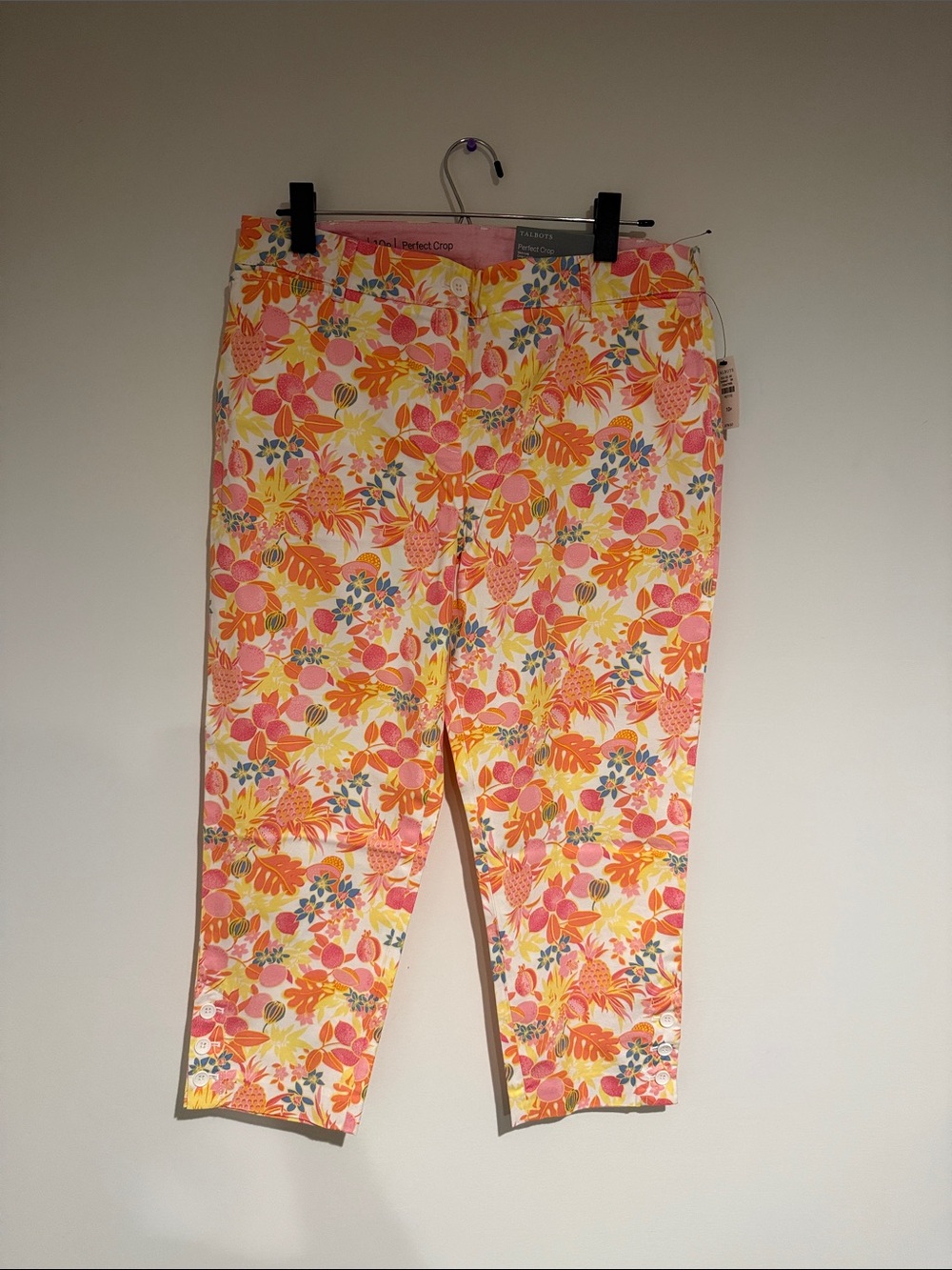 Talbots Tropical Floral Cropped Pants - Pink, Yellow & Orange